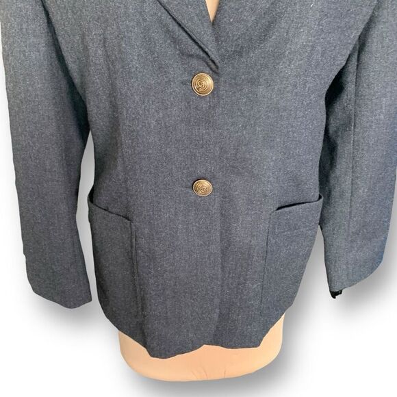 Vintage Wool Blazer Jacket Tailored Dark Gray Black Oversized Preppy Classic - Picture 7 of 12